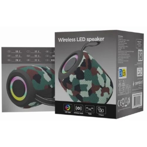  SPK-BT-LED-05-CM Portable Bluetooth RGB LED TWS speaker, 8W, BT, FM, USB, Handsfree, CAMO Cene