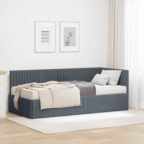  Kutni krevetni okvir s madracem 2 kom. Tamnosiva 90 x 190 cm Slike