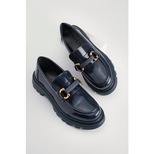 Marjin Women's Loafer High Sole Buckled Casual Shoes Kinles Navy Slike