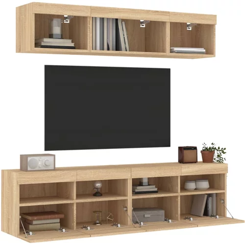  5-dijelni zidni TV elementi s LED svjetlima boja hrasta drveni