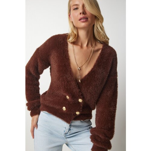  Women's Brown Soft Bearded Knitwear Cardigan Cijene