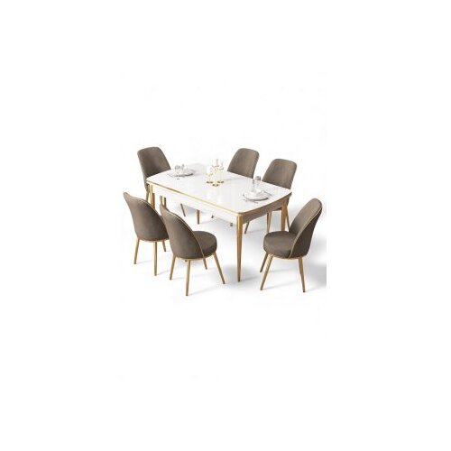 Hanah home Rasklopivi trpezarijski sto i stolice (7 delova) Nira White Gold Cappuccino Cene