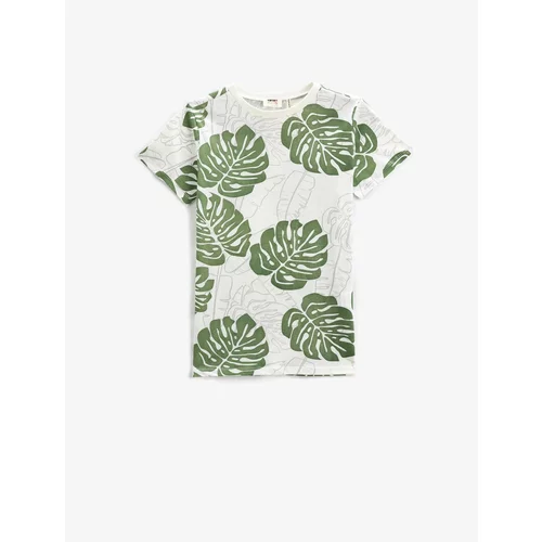 Koton T-Shirt with Palm Print Short Sleeved Crew Neck