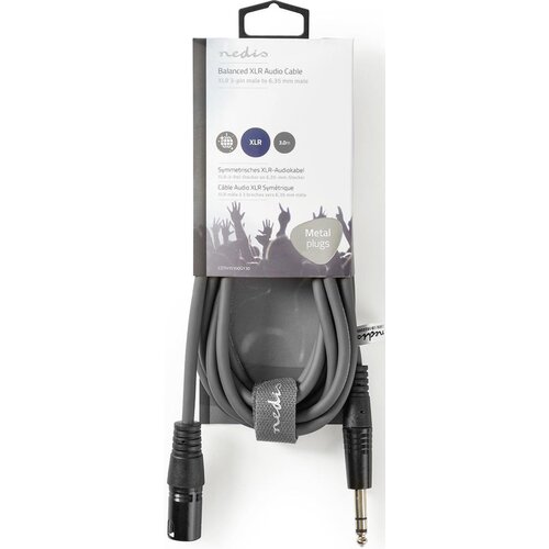 Nedis COTH15100GY30, Balansirani audio kabl, XLR 3-pinski mu&amp;scaron;ki, 6,35 mm mu&amp;scaron;ki, Niklovani, 3,00 m, PVC Slike