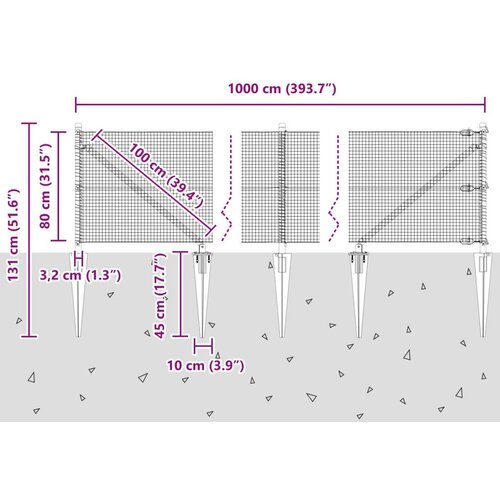 VidaXL Zavarena žičana ograda s 7 &amp;scaron;prajcnim stupovima siva 0.8x10 m čelik Slike