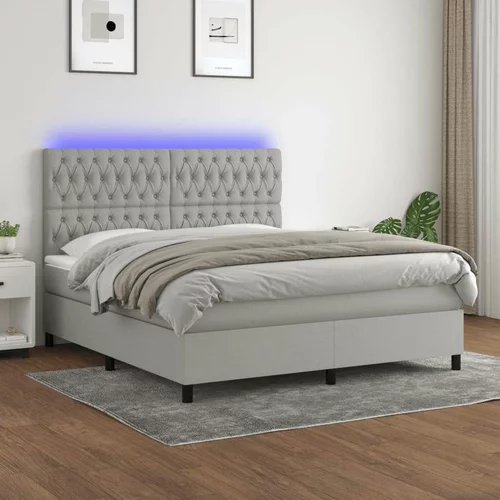  Box spring postelja z vzmetnico LED sv. siva 180x200 cm blago, (20788916)