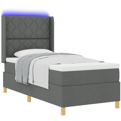vidaXL Postelja s pomičnim podom in vzmetnico & LED Temno siva 100x200 cm Tkanina Cene