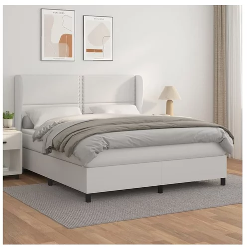  Box spring postelja z vzmetnico bel 160x200 cm umetno usnje