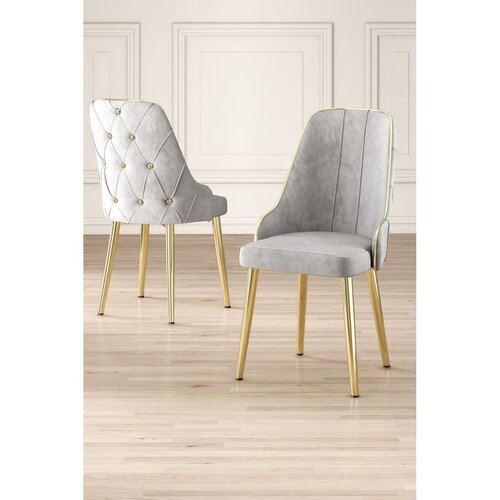 Hanah home set trpezarijskih stolica Krax 4 kom, siva tkanina Babyface, zlatne metalne noge Cene