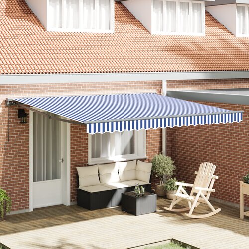 vidaXL Ročna retraktibilna tenda modro-bela 350x250 cm Cene