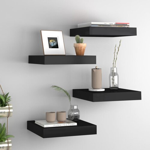 VidaXL Plutajuće zidne police 4 kom crne 23 x 23,5 x 3,8 cm MDF Slike