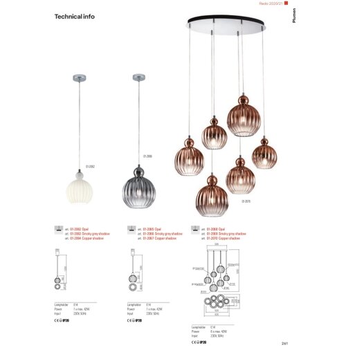  Redo 01-2069 - Visilica na sajli PLUMEN 6xE14/42W/230V siva Slike