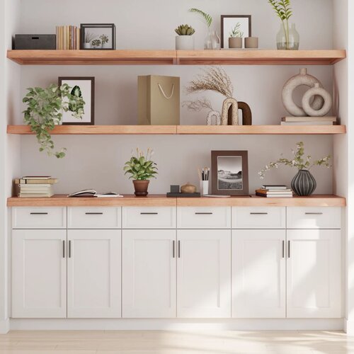 The Living Store Stenska polica svetlo rjava 220x50x(2-6) cm trdna hrastovina - Stenska Polica, (21554476) Slike