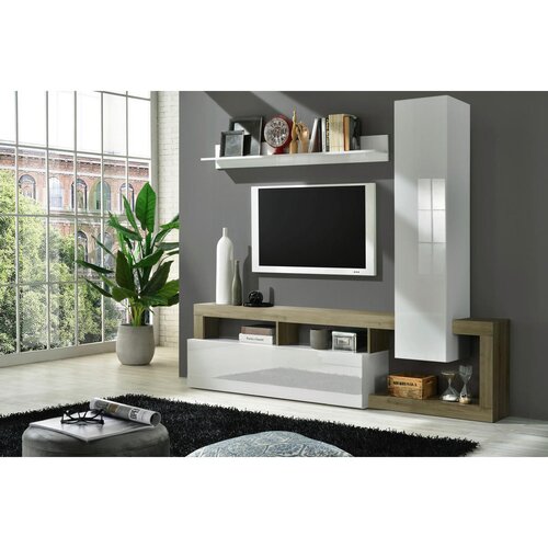CARRYHOME DNEVNI REGAL, bela, barve hrasta, bela, visoki sijaj Cene