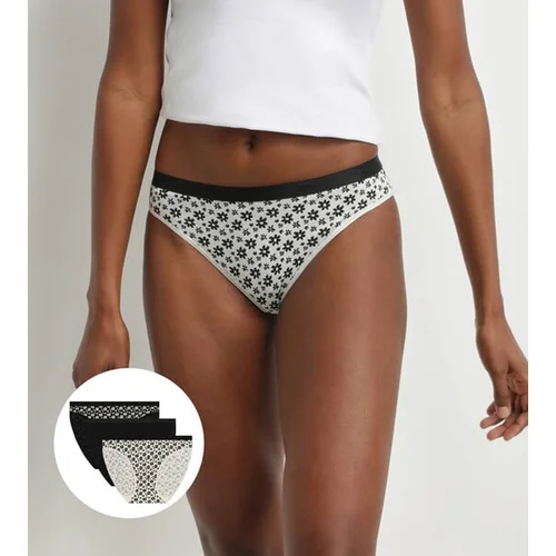 DIM LES POCKETS COTTON BOXER 3x - Women's Cotton Panties 3 pcs - Black - White