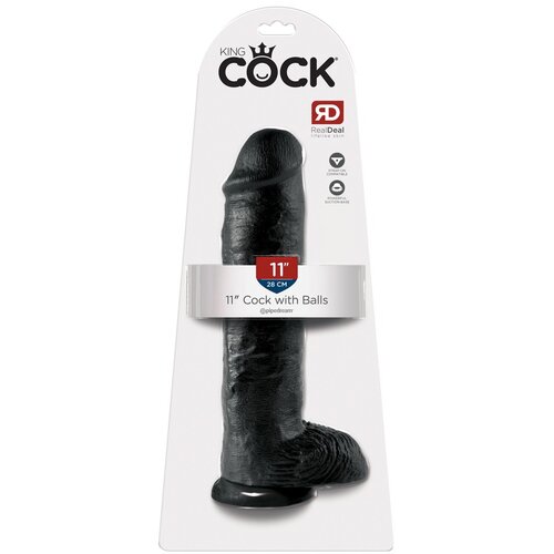 King Cock 11 - velik vibrator z objemko za testise (28 cm) - črn Cene