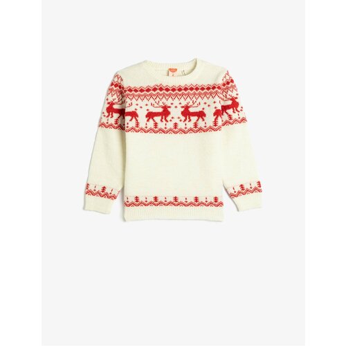 Koton Sweater Deer Pattern Round Neck Soft Textured Cene