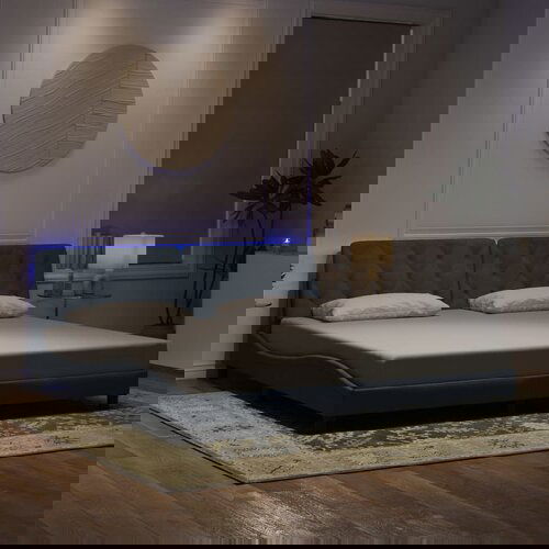VidaXL Okvir kreveta s LED svjetlima tamnosivi 200 x 200 cm bar&amp;scaron;unasti Slike
