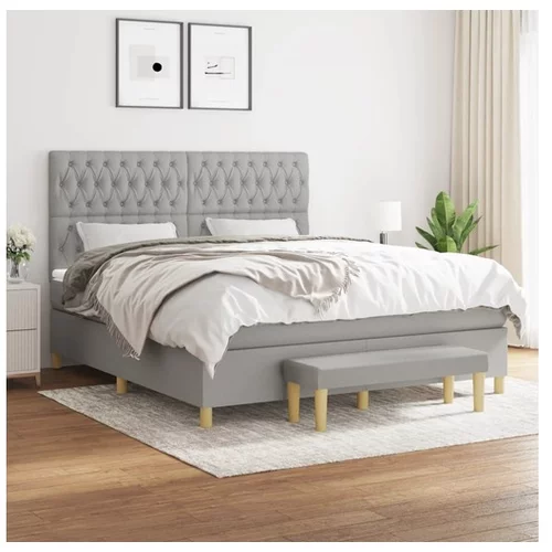  Box spring postelja z vzmetnico svetlo siva 180x200 cm blago