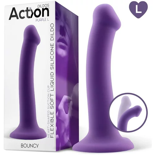 Action bouncy liquid silicone dildo hiper flexible 7.5" 19 cm size l purple