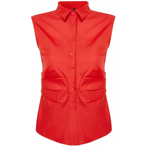 Trendyol Red Pleated Fitted Woven Shirt