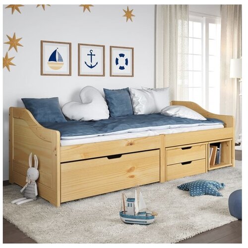VidaXL Dnevni ležaj s 3 ladice IRUN 90x200 cm masivna borovina Slike