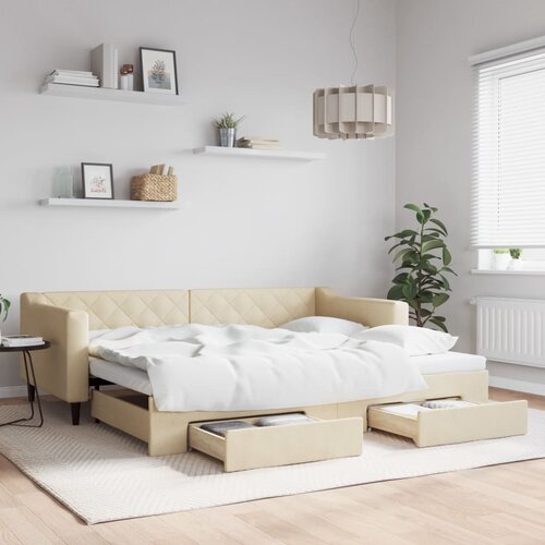 vidaXL Dnevni krevet na razvlačenje s ladicama krem 90x200 cm tkanina Cijene
