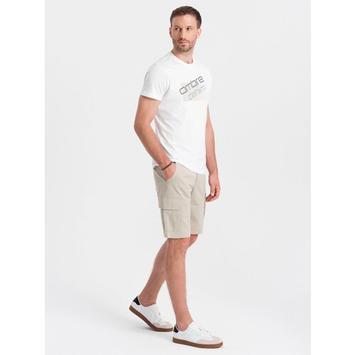 Ombre Men's monochromatic shorts with cargo pockets - beige Slike