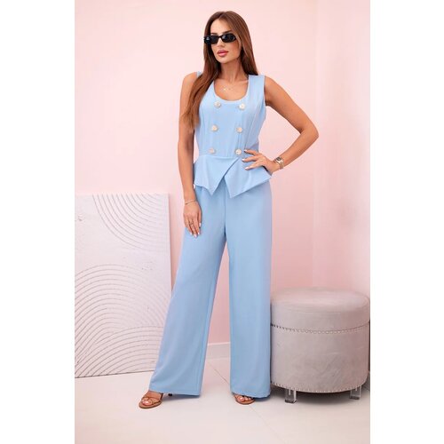 Kesi Włoski Women's sleeveless jumpsuit with wide leg and decorative buttons blue Cijene