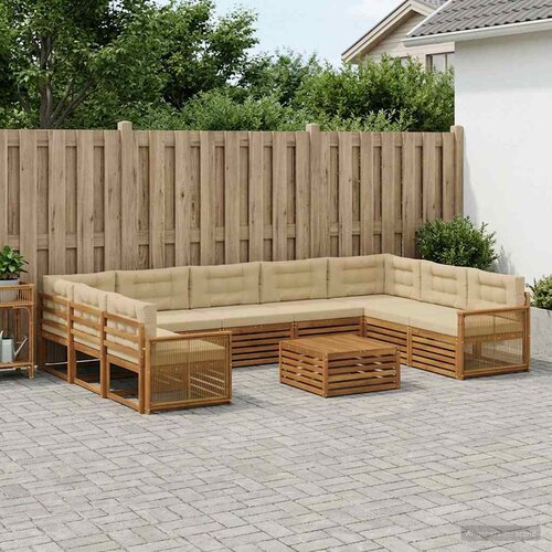  Set vanjskih sofa 10 kom. Prirodna i bež Čvrsto drvo akacije Slike