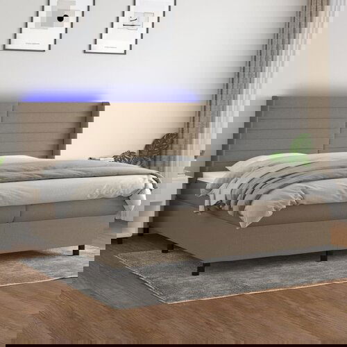  The Living Store Box spring postelja z vzmetnico LED taupe 200x200 cm blago - Box Spring Postelja, (21457976) Slike