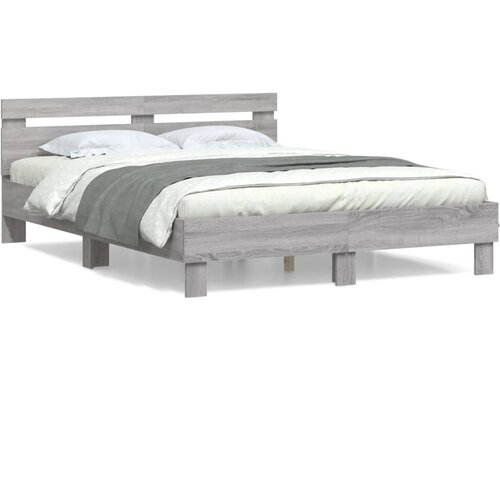 vidaXL Posteljni okvir z vzglavjem siva sonoma 140x200 cm inž. les Cene