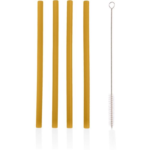 Zopa Silicone Straw silikonska slamica + krtača 6 m+ Mustard Yellow 4 kos Slike