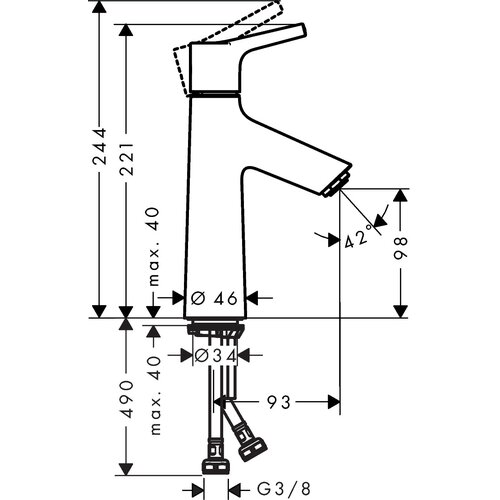 Hansgrohe enoročna armatura za umivalnik Talis S 100 brez zgornjega dela sifona (72021000) Slike