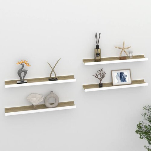 VidaXL Stenske police 4 kosi bele in sonoma hrast 60x9x3 cm Slike