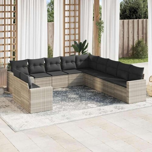 vidaXL 11-dijelni set vrtnih sofa poliratan s jastucima svijetlosivi Cene