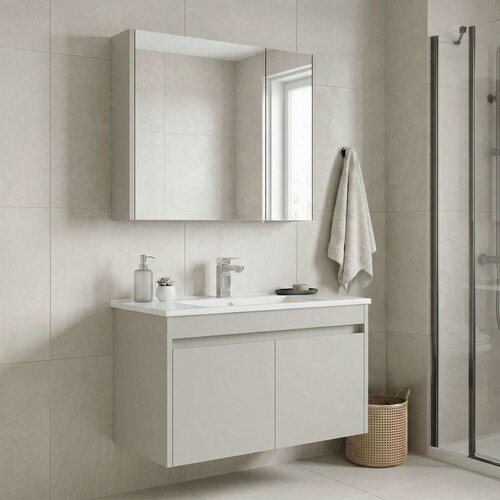Hanah home Arno 85 - 788 Cashmere Bathroom Cabinet With Sink & Mirror Set (2 Pieces) Cene