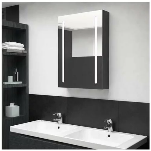  LED kopalniška omarica z ogledalom sijoče črna 50x13x70 cm