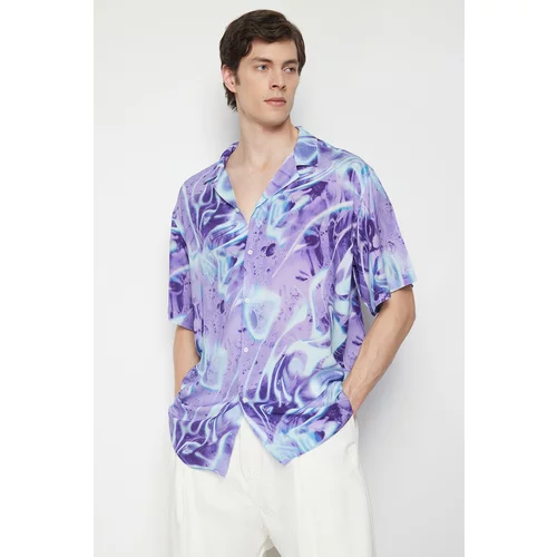 Trendyol Men's Purple Oversize Fit Abstract Patterned Shirt