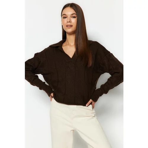 Trendyol Brown Soft Textured Hair Knit Polo Neck Knitwear Sweater