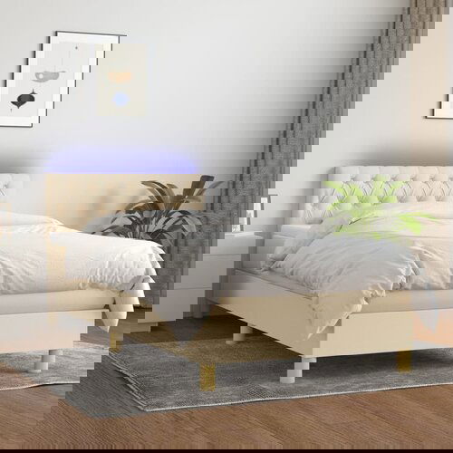 VidaXL Krevet box spring s madracem LED krem 100x200 cm od tkanine Slike