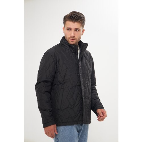 River Club Men's Black Waterproof And Windproof Stand Up Collar Quilted Patterned Coat. Slike