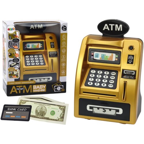Atm Piggy Bank For Children Learning To Save Gold Black Slike