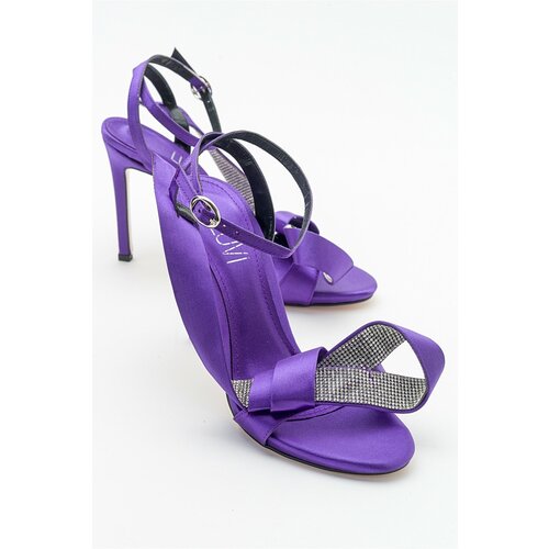 LuviShoes Pares Women's Purple Satin Heeled Shoes Slike