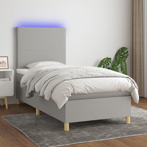 VidaXL Krevet box spring s madracem LED svjetlosivi 100x200 cm tkanina Slike