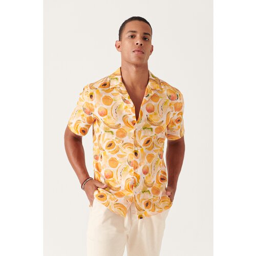 Avva Men's Orange Printed Short Sleeve Tril Shirt Slike