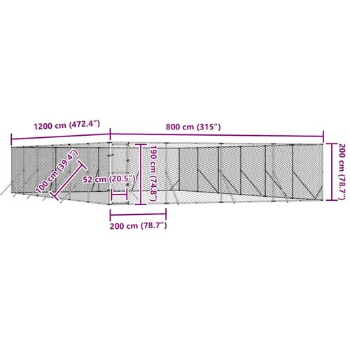  kavez za pse srebrni 8 x 12 x 2 m od pocinčanog čelika Slike