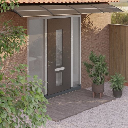  Nadstre&amp;scaron;nica za vrata crna 350 x 80 cm polikarbonatna Slike
