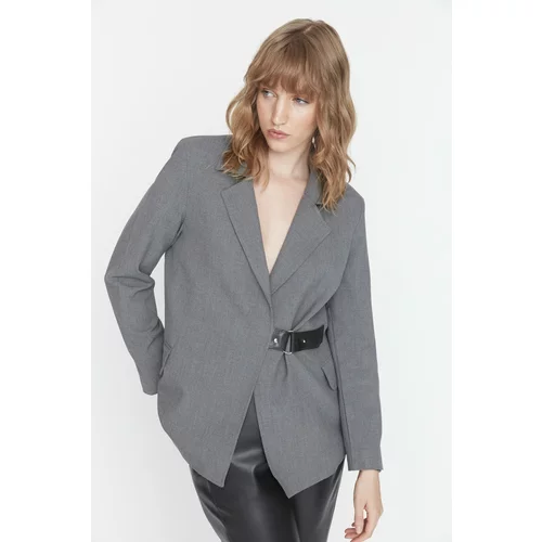 Trendyol Gray Woven Lined Blazer with Buckle Detail