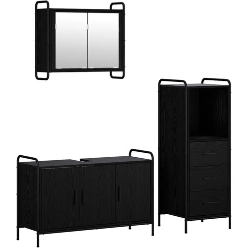  Set ormarića za kupaonicu 3 kom. Crni hrast 40 x 36 x 109 5 cm - Crni hrast Ormarić ispod sudopera (3 vrata) + viseći ormarić + Slike